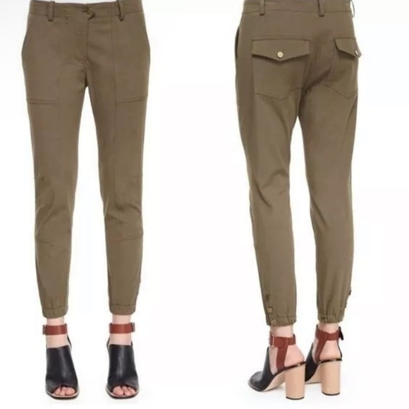 VERONICA BEARD Joggers Pants Olive Green Snap Button Pockets 4 C3 - Picture 1 of 7